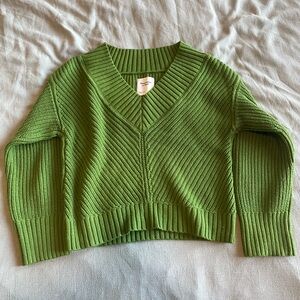 Abercrombie & Fitch Lime Green V-Neck Cropped Sweater
